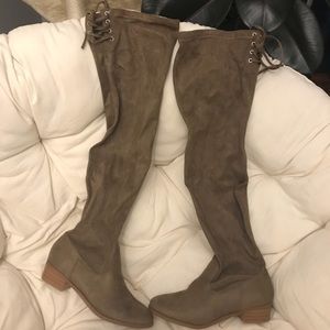 Over the knee, suede, beige, boots